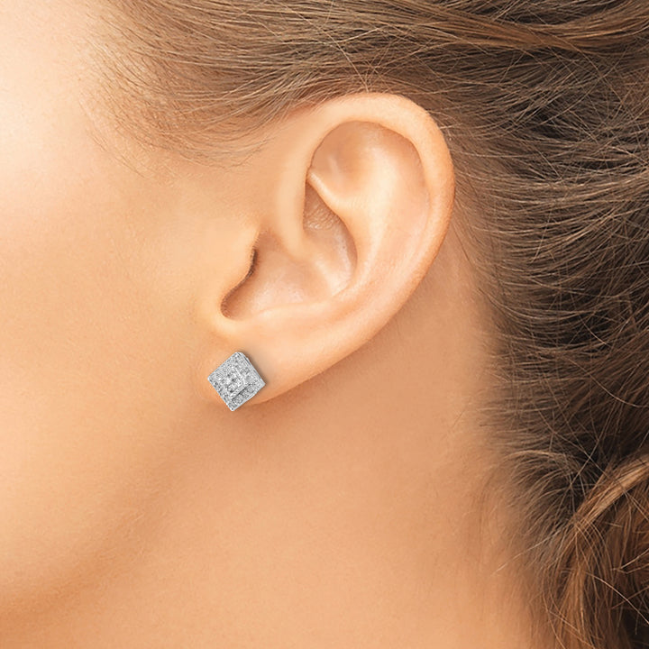 14k White Gold 1/4 CT Diamond Square Clusters Fancy Post Earrings