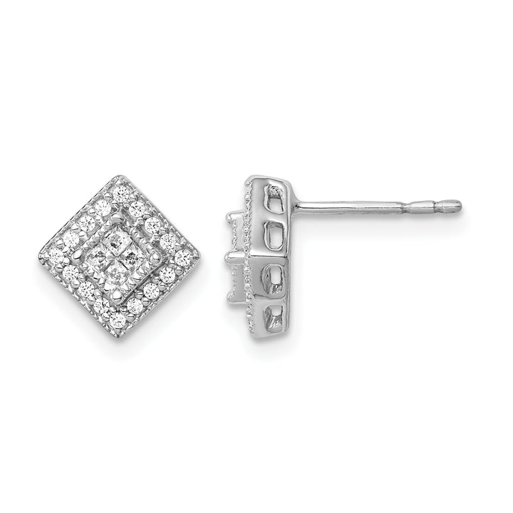 14k White Gold 1/4 CT Diamond Square Clusters Fancy Post Earrings
