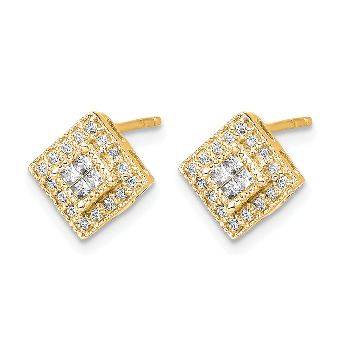 14k Yellow Gold 1/4 CT Diamond Square Design Cluster Post Earrings