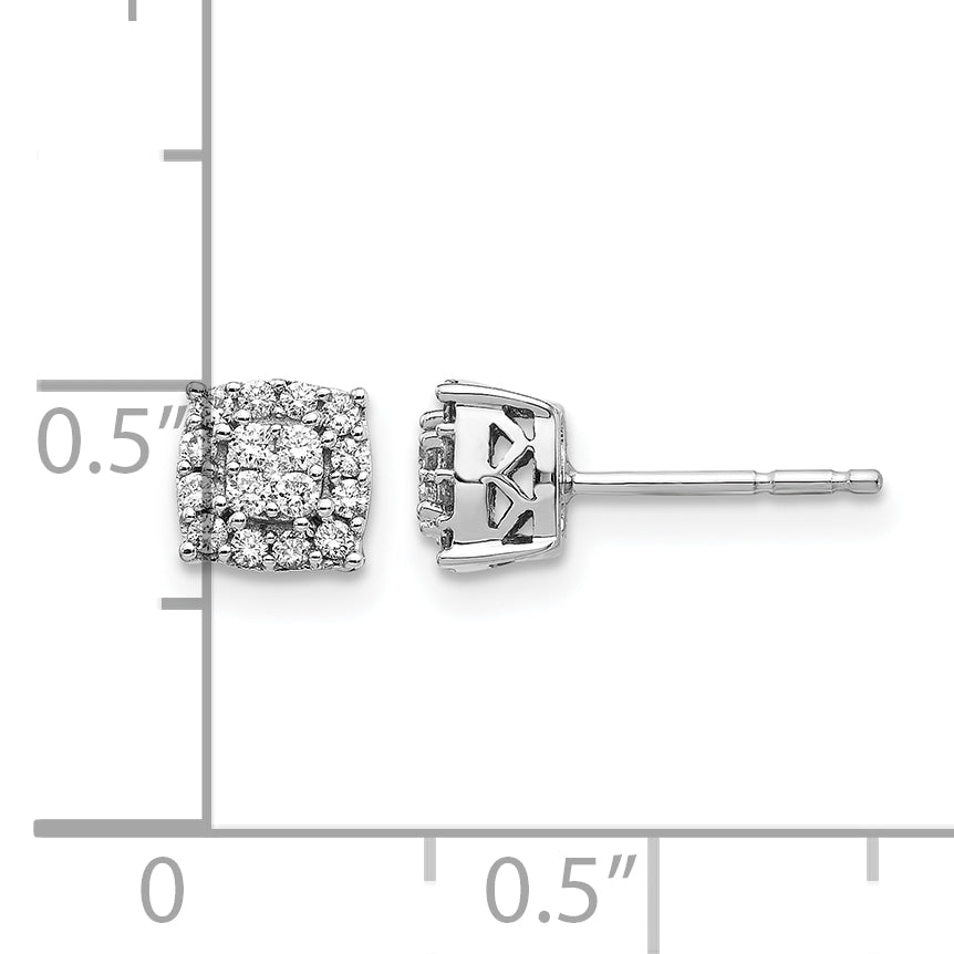 14k White Gold 1/4 CT Diamond Square Halo Design Post Earrings