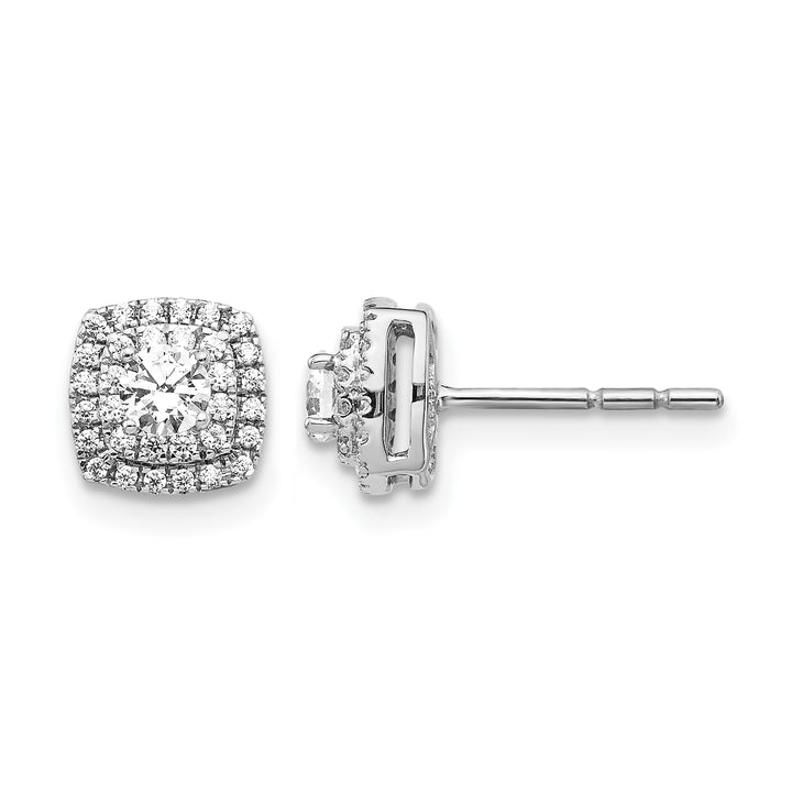 14k White Gold 1/2 CT Diamond Square Halo Design Post Earrings