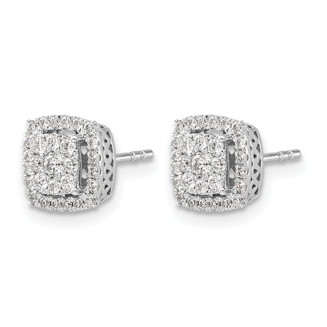 14k White Gold 1/2 CT Diamond Square Cluster Post Earrings
