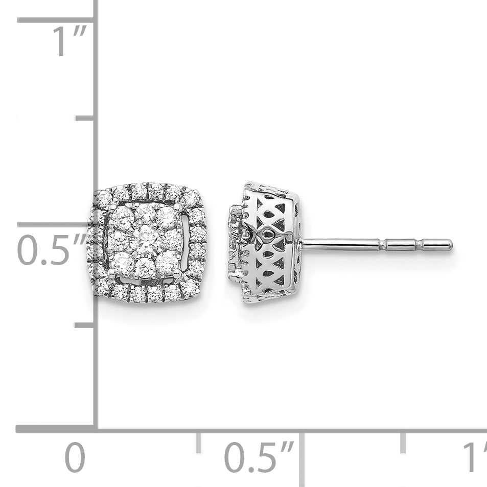 14k White Gold 1/2 CT Diamond Square Cluster Post Earrings