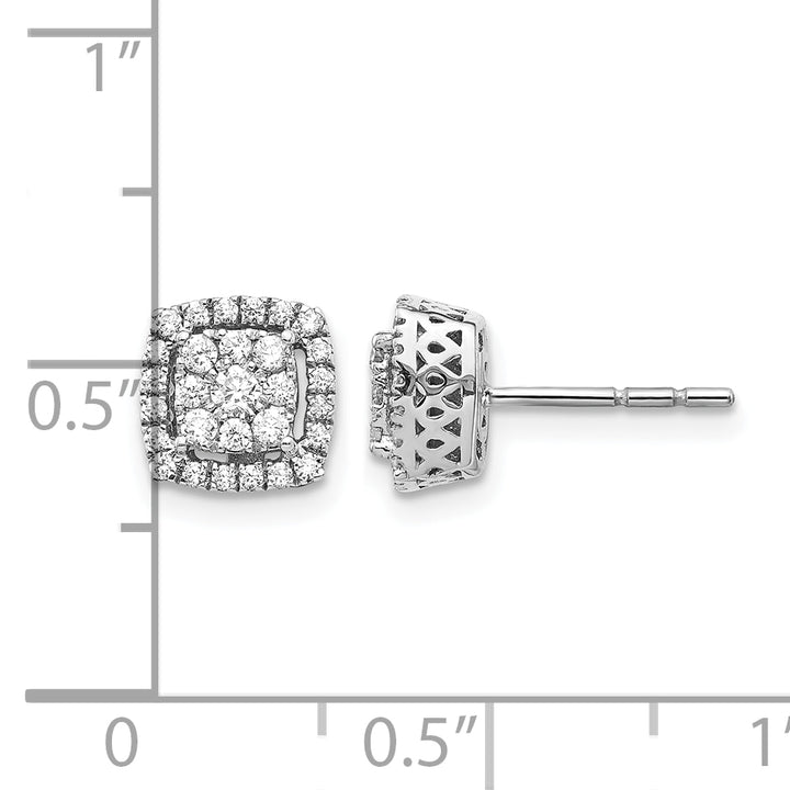 14k White Gold 1/2 CT Diamond Square Cluster Post Earrings