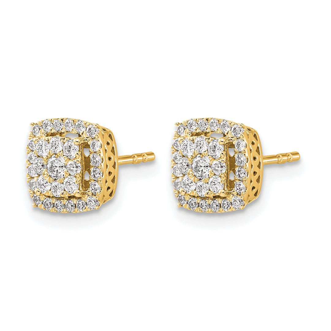 14k Yellow Gold 1/2 CT Diamond Square Cluster Post Earrings