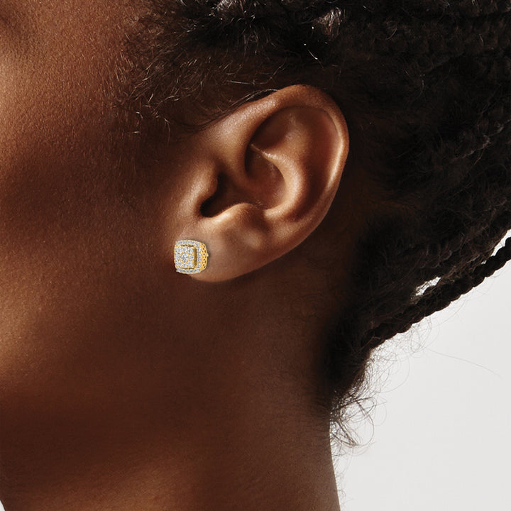 14k Yellow Gold 1/2 CT Diamond Square Cluster Post Earrings