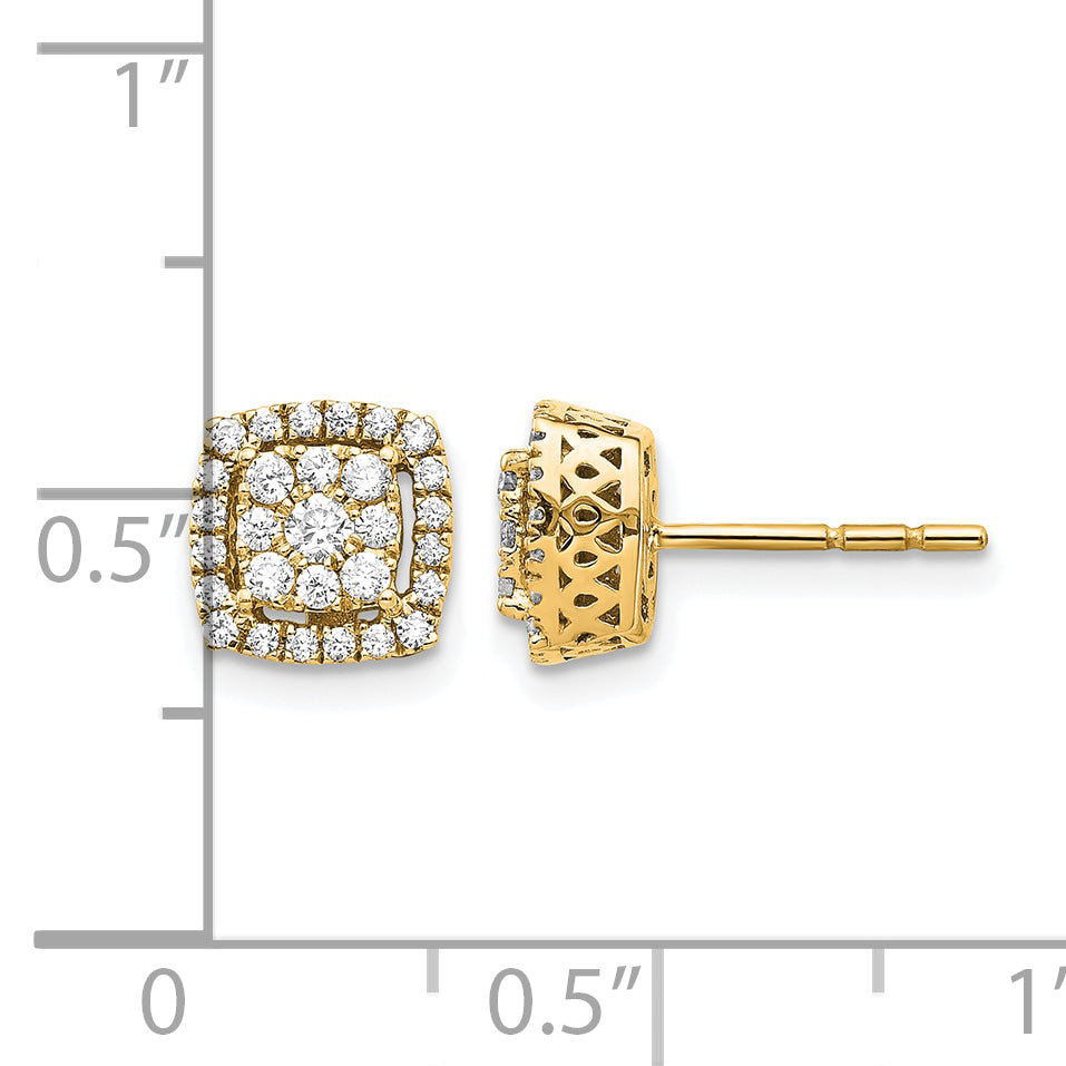 14k Yellow Gold 1/2 CT Diamond Square Cluster Post Earrings