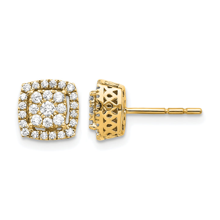 14k Yellow Gold 1/2 CT Diamond Square Cluster Post Earrings