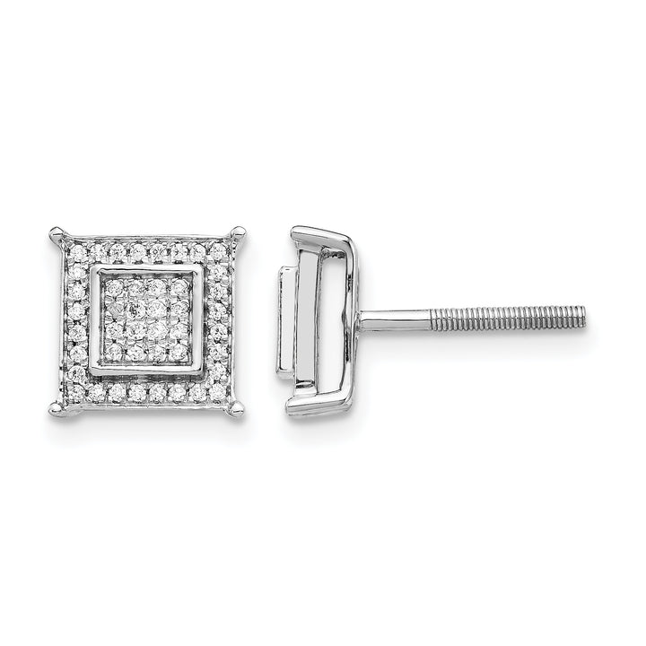14k White Gold 1/4 CT Diamond Square Bezel Screwback Post Earrings