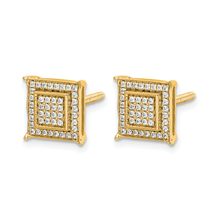 14k Yellow Gold 1/4 CT Diamond Square Bezel Screwback Post Earrings