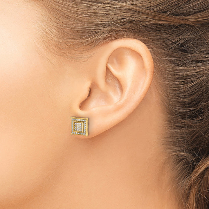 14k Yellow Gold 1/4 CT Diamond Square Bezel Screwback Post Earrings