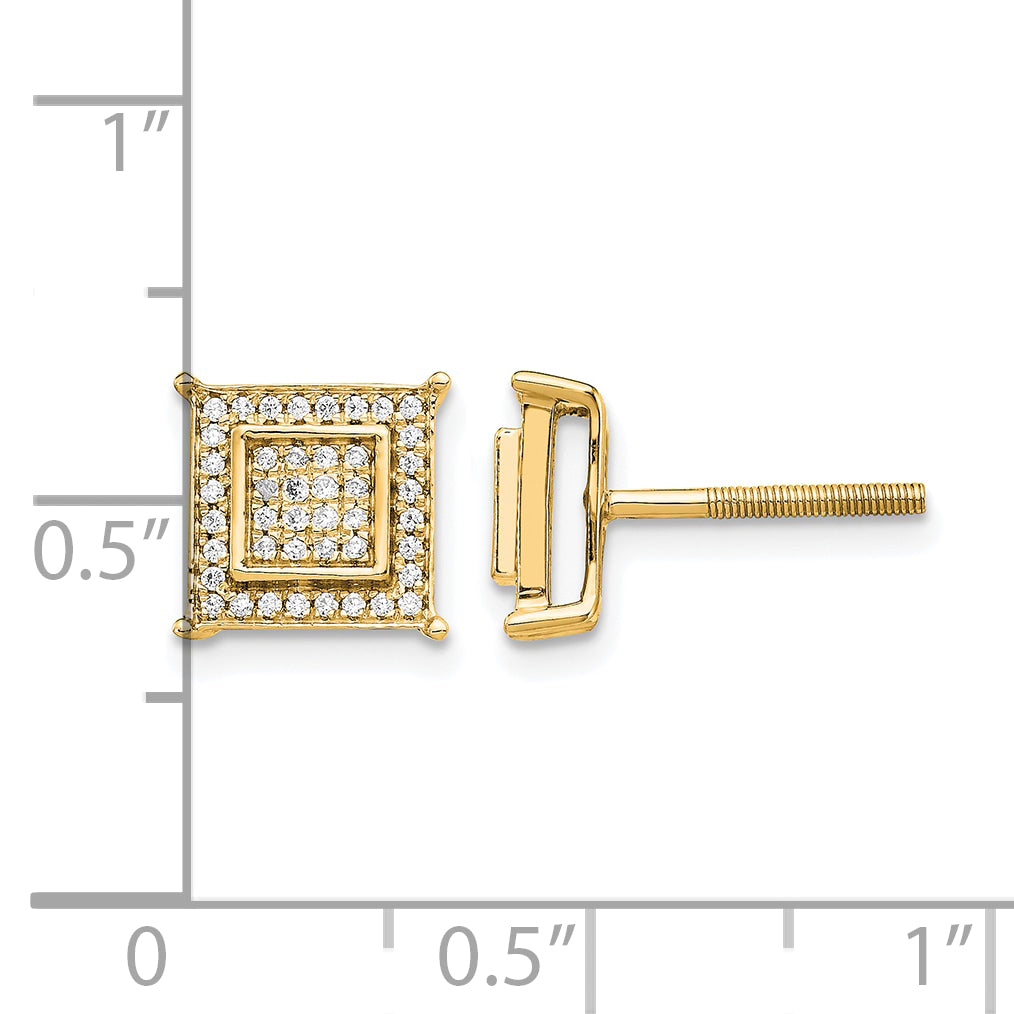 14k Yellow Gold 1/4 CT Diamond Square Bezel Screwback Post Earrings