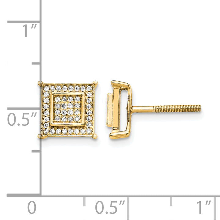 14k Yellow Gold 1/4 CT Diamond Square Bezel Screwback Post Earrings
