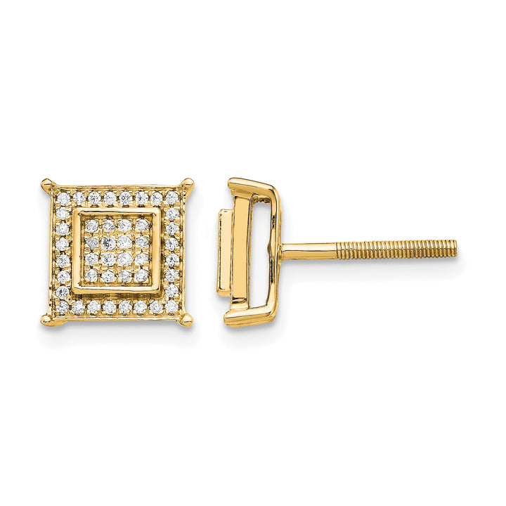 14k Yellow Gold 1/4 CT Diamond Square Bezel Screwback Post Earrings