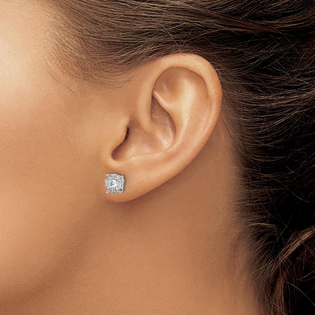 14k White Gold 1/2 CT Diamond Round Cluster Post Earrings