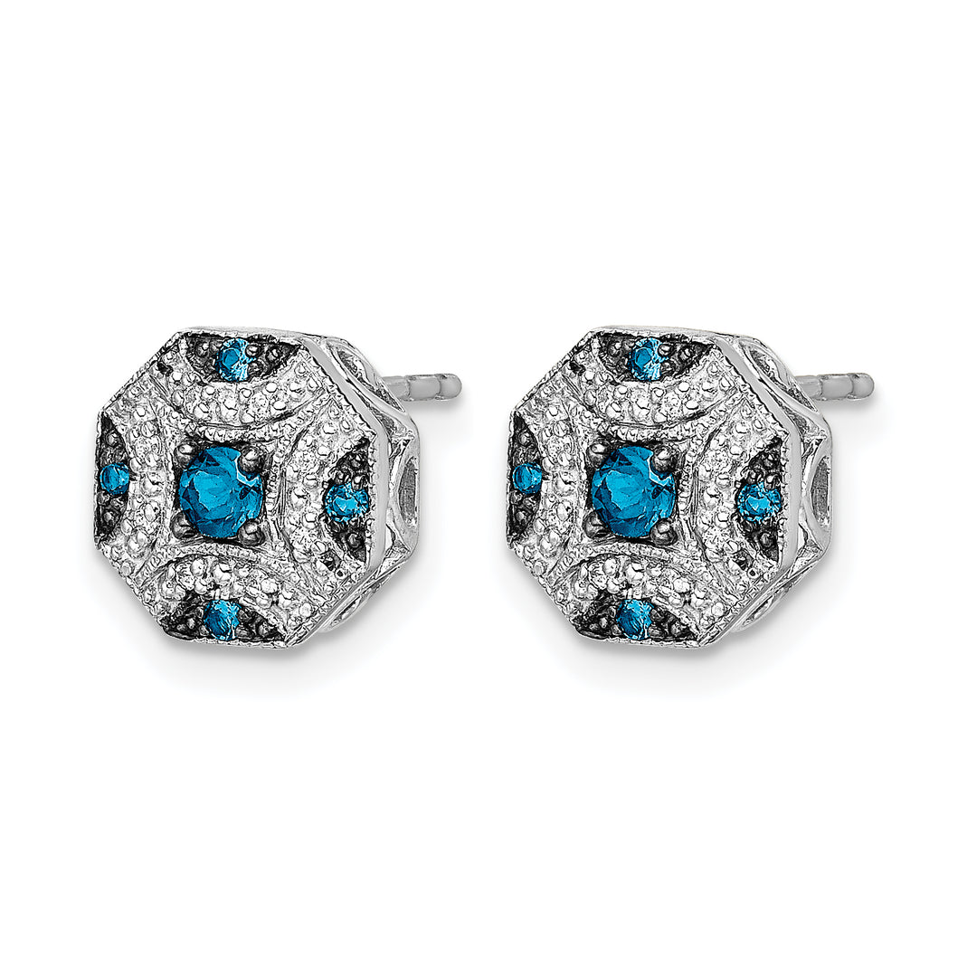 14k White Gold 1/4 CT White Blue Diamond Fancy Octagon Post Earrings