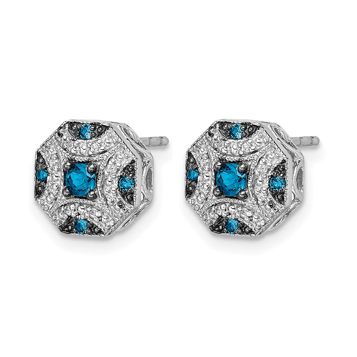 14k White Gold 1/4 CT White Blue Diamond Fancy Octagon Post Earrings