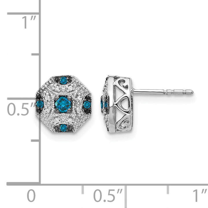 14k White Gold 1/4 CT White Blue Diamond Fancy Octagon Post Earrings