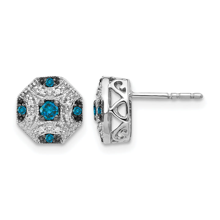 14k White Gold 1/4 CT White Blue Diamond Fancy Octagon Post Earrings