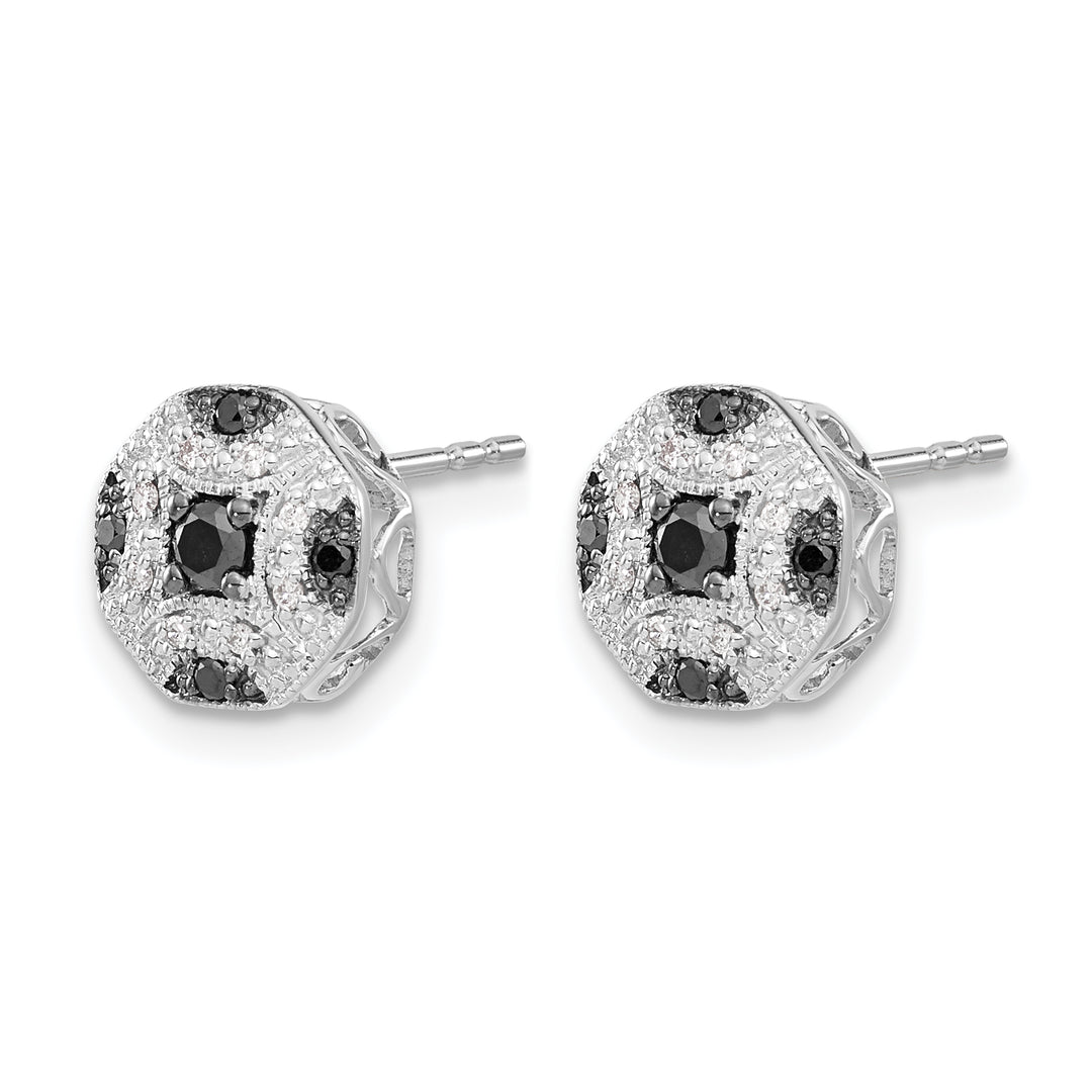 14k White Gold 1/4 CT White Black Diamond Octagon Design Post Earrings