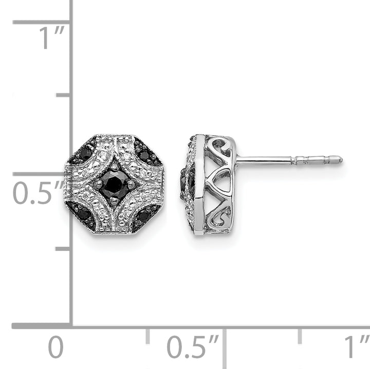 14k White Gold 1/4 CT White Black Diamond Octagon Design Post Earrings