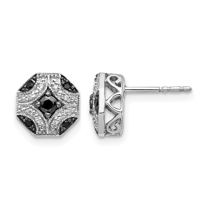 14k White Gold 1/4 CT White Black Diamond Octagon Design Post Earrings