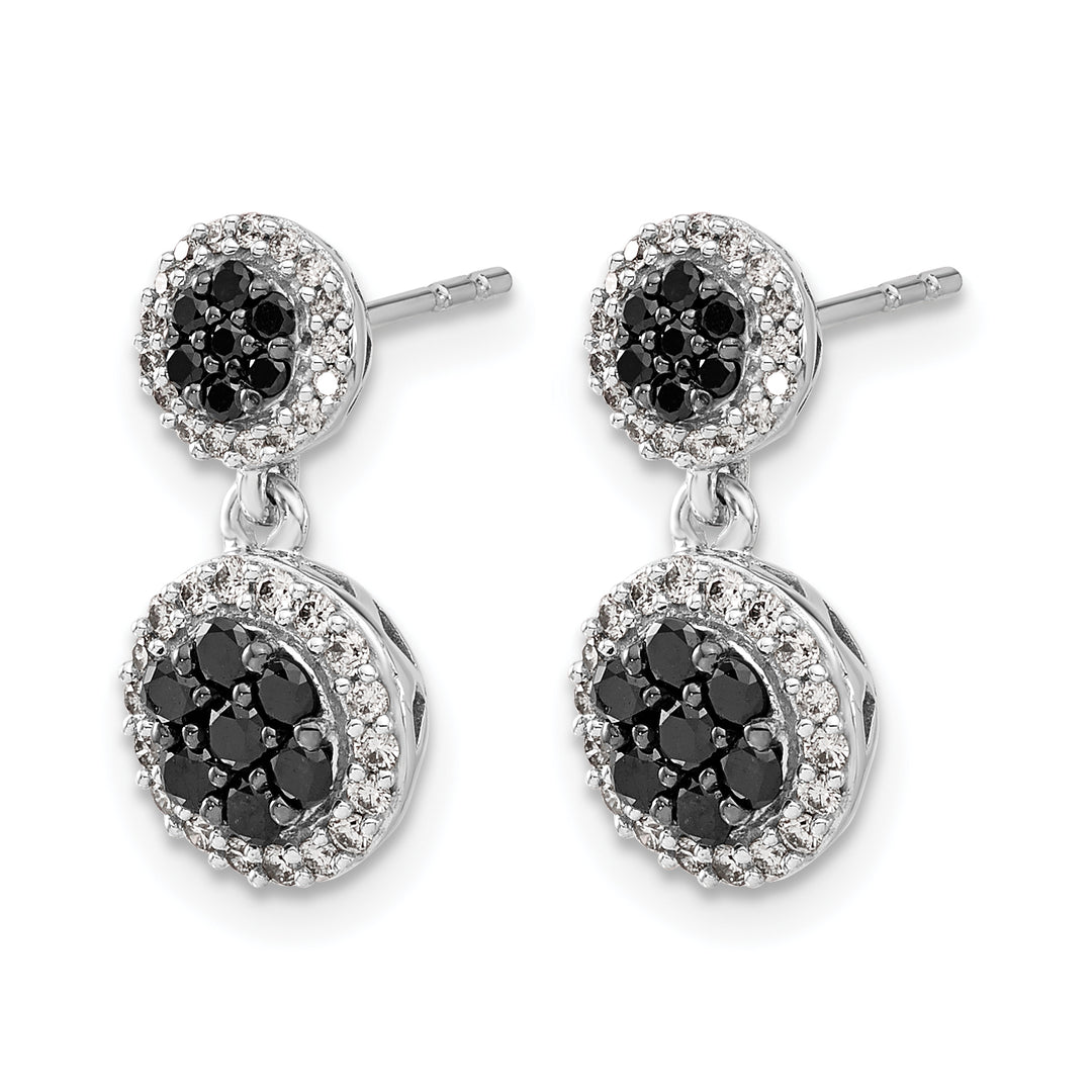 14k White Gold 3/4 CT Black/White Diamond Cluster Dangle Post Earrings