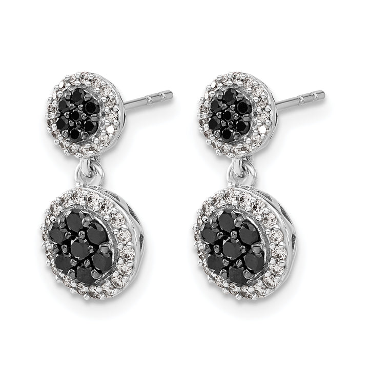 14k White Gold 3/4 CT Black/White Diamond Cluster Dangle Post Earrings