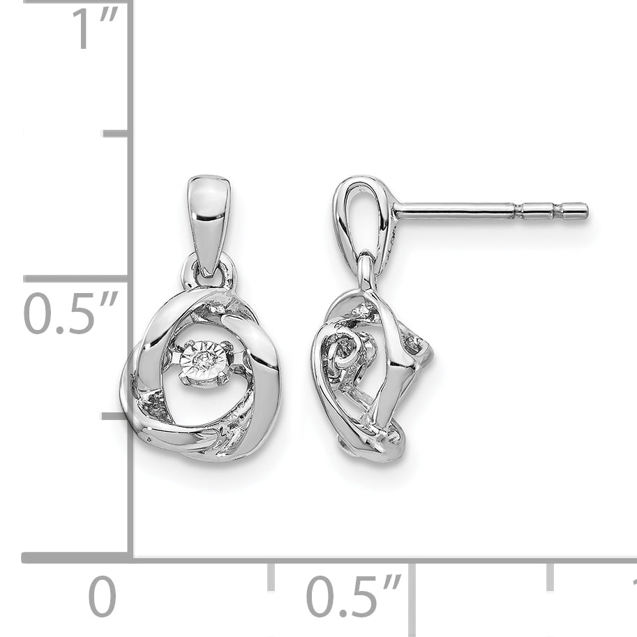 14k White Gold Moving Diamond Desgin Dangle Post Earrings
