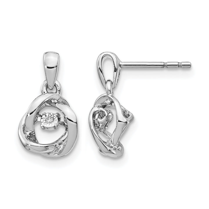 14k White Gold Moving Diamond Desgin Dangle Post Earrings