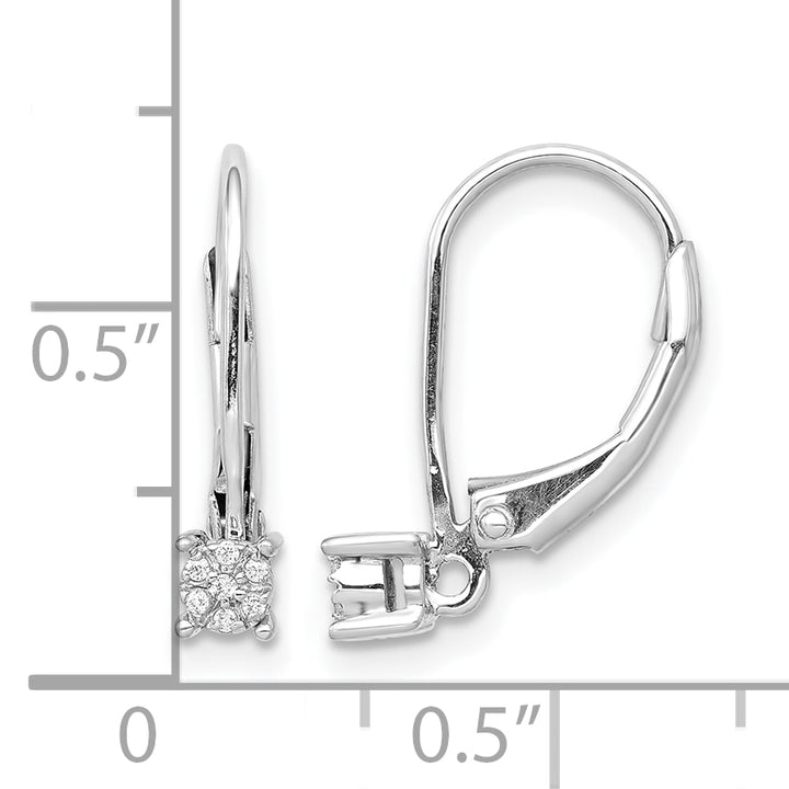 14k White Gold 1/20 CT Diamond Cluster Leverback Earrings