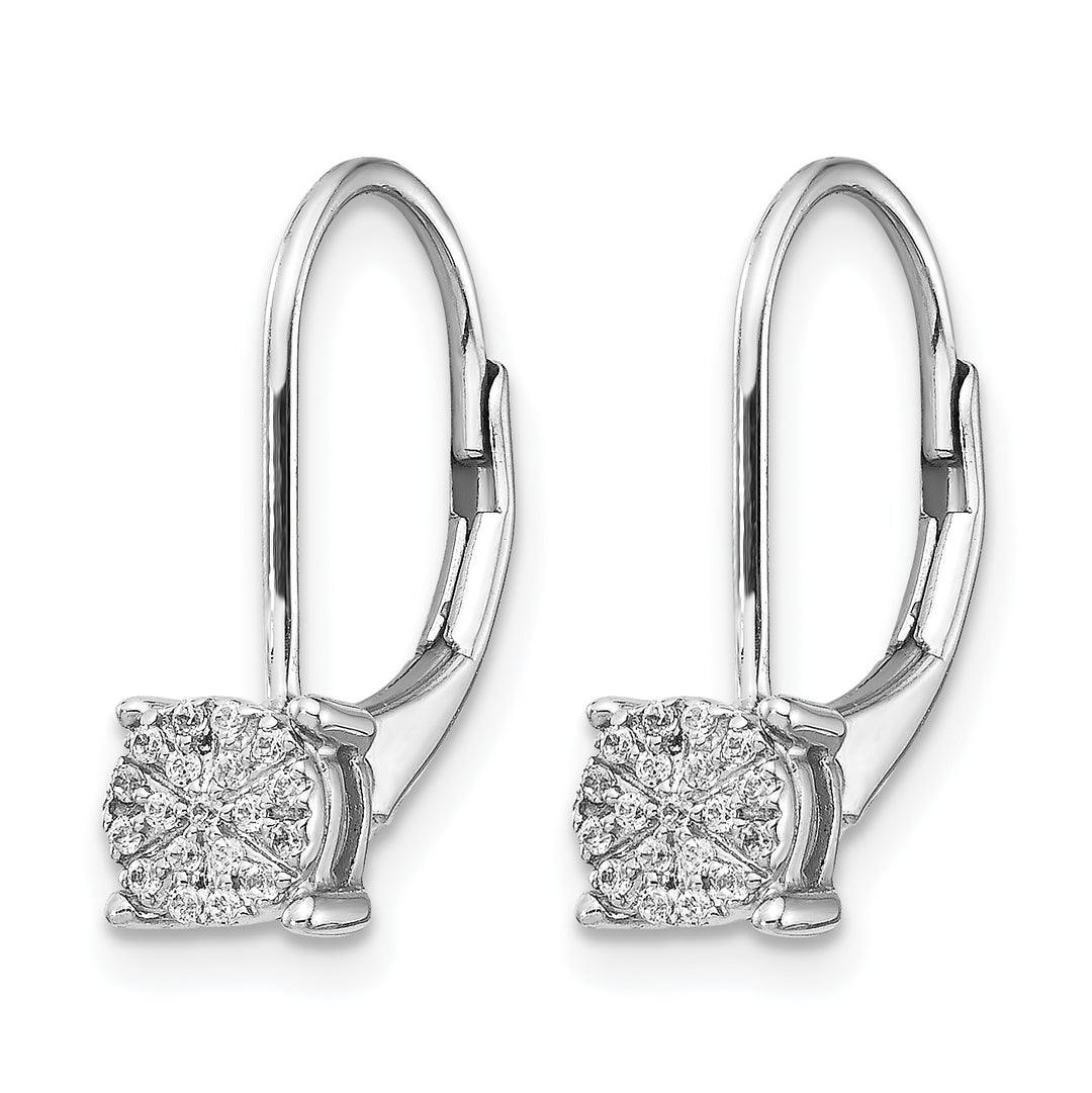 14k White Gold 1/10 CT Diamond Cluster Leverback Earrings