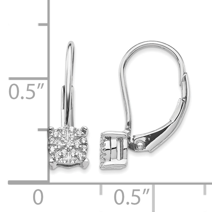 14k White Gold 1/10 CT Diamond Cluster Leverback Earrings