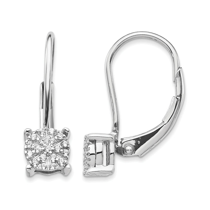 14k White Gold 1/10 CT Diamond Cluster Leverback Earrings