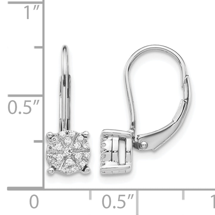 14k White Gold 1/6 CT Diamond Cluster Leverback Earrings