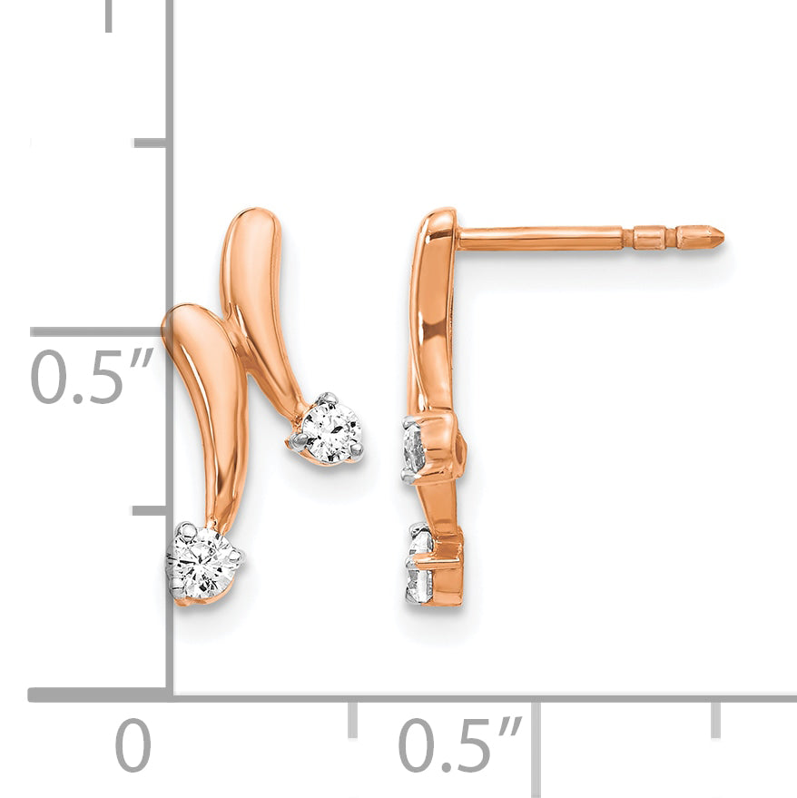 14k Rose Gold 1/5 CT Diamond 2-Stone Design Post Earrings
