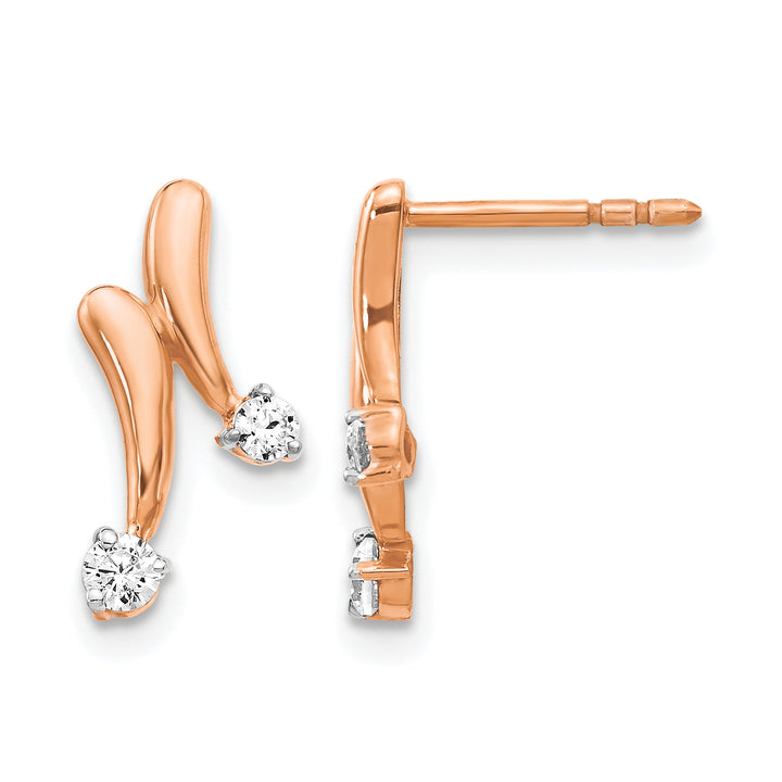14k Rose Gold 1/5 CT Diamond 2-Stone Design Post Earrings