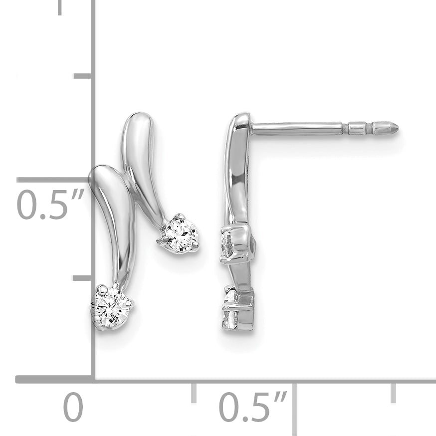 14k White Gold 1/5 CT Diamond 2-Stone Design Post Earrings