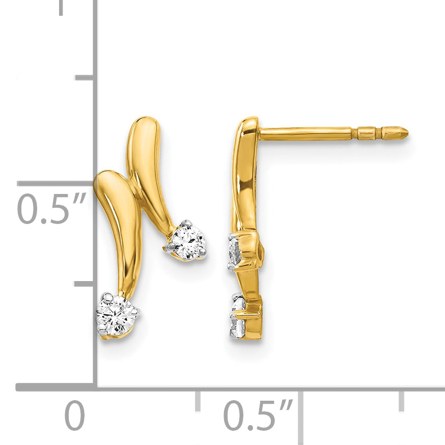 14k Yellow Gold 1/5 CT Diamond 2-Stone Design Post Earrings