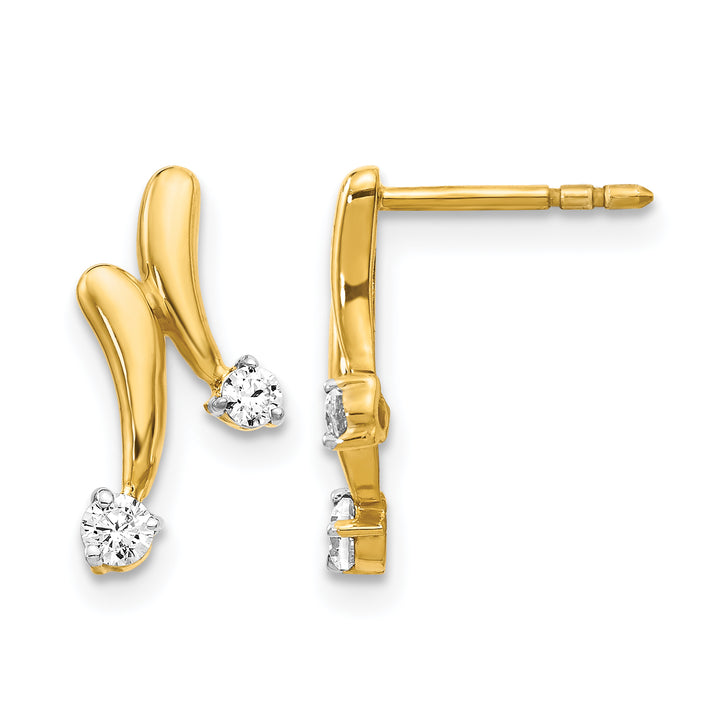 14k Yellow Gold 1/5 CT Diamond 2-Stone Design Post Earrings