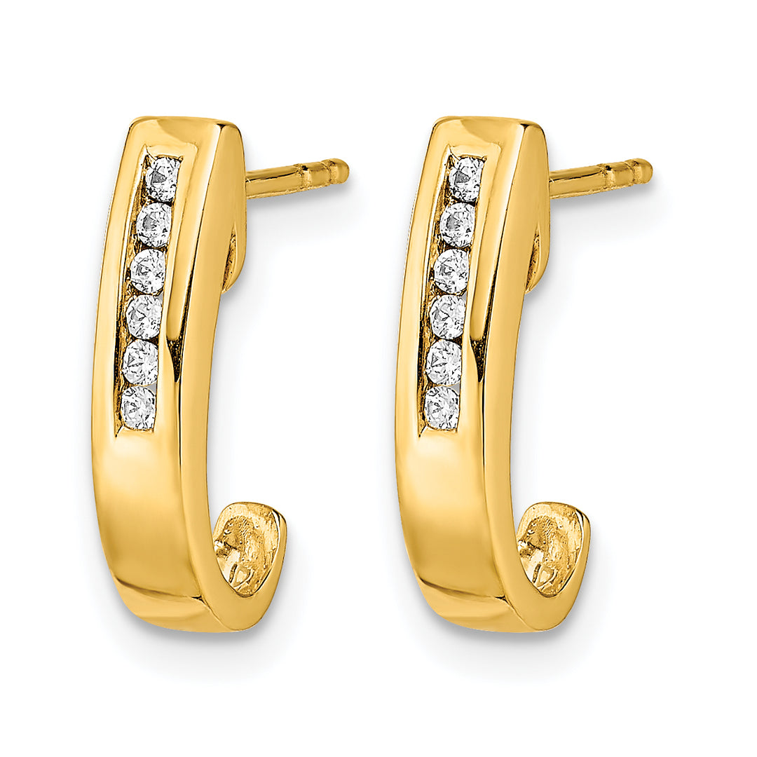 14k Yellow Gold 1/10 CT Diamond Channel J-Hoop Post Earrings