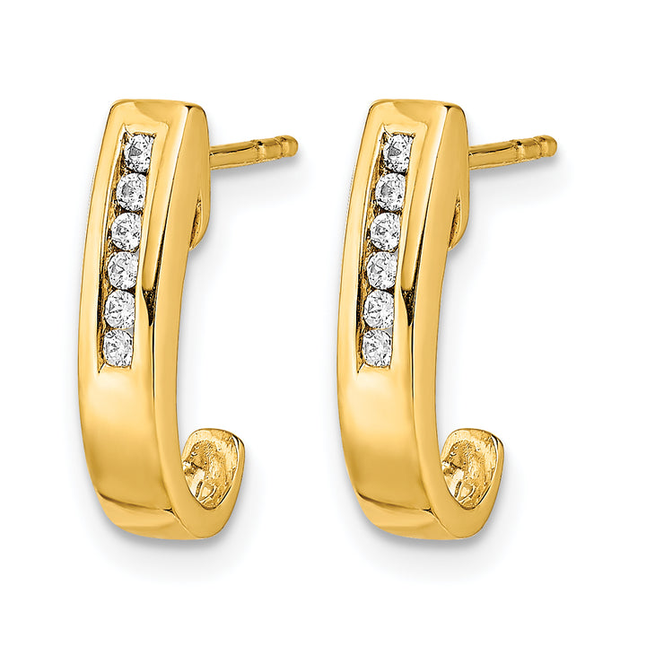 14k Yellow Gold 1/10 CT Diamond Channel J-Hoop Post Earrings