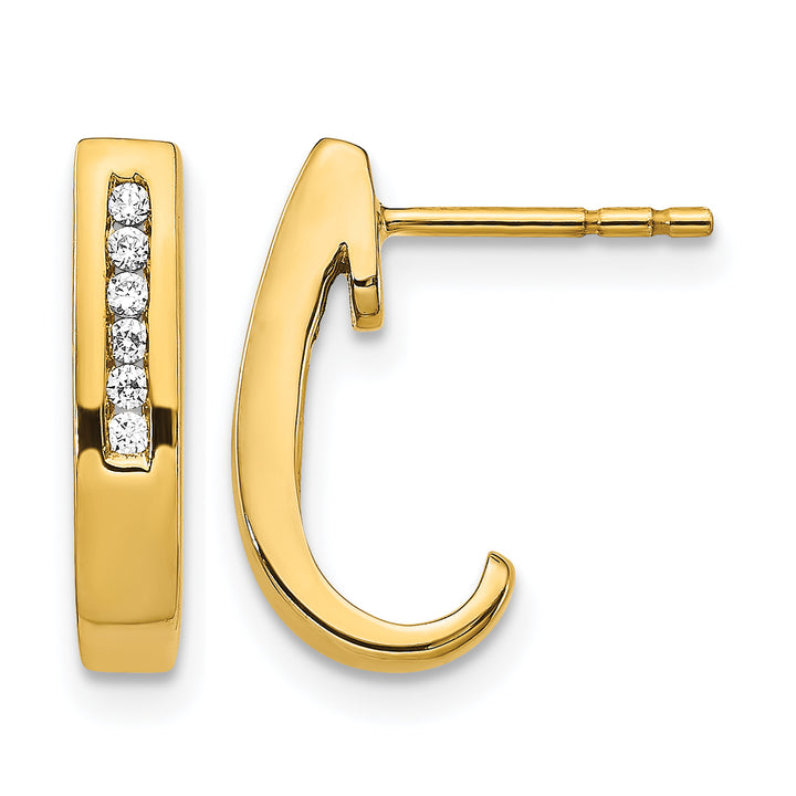 14k Yellow Gold 1/10 CT Diamond Channel J-Hoop Post Earrings