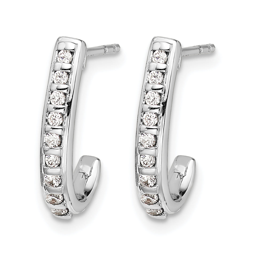 14k White Gold 1/5 CT Diamonds J-Hoop Post Earrings
