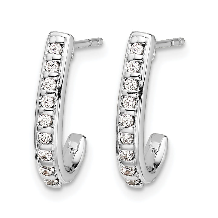 14k White Gold 1/5 CT Diamonds J-Hoop Post Earrings