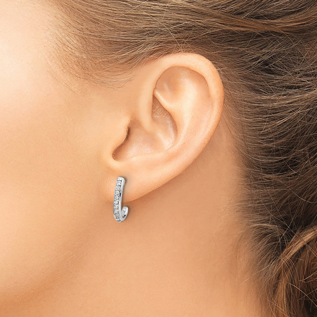 14k White Gold 1/5 CT Diamonds J-Hoop Post Earrings