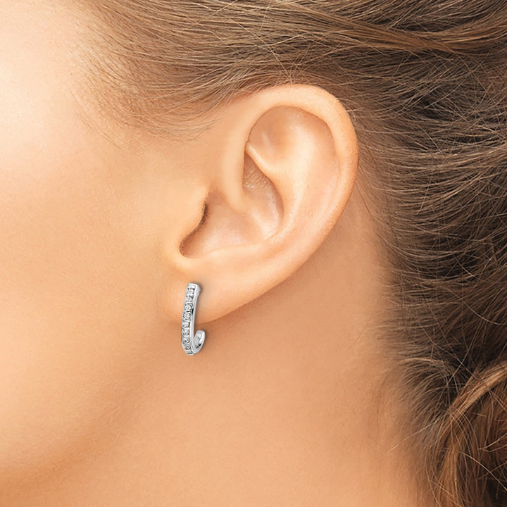 14k White Gold 1/5 CT Diamonds J-Hoop Post Earrings