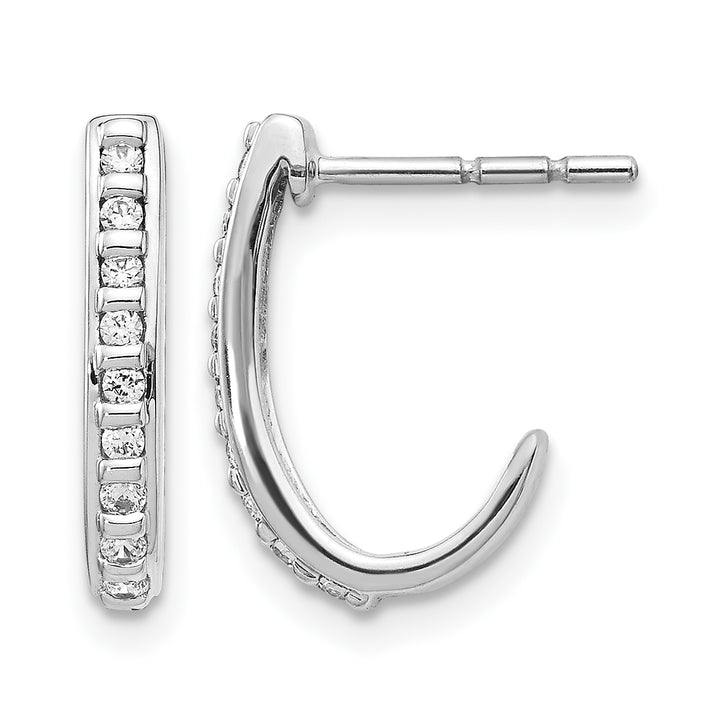 14k White Gold 1/5 CT Diamonds J-Hoop Post Earrings