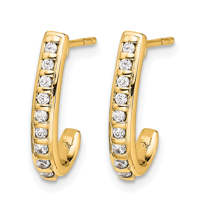 14k Yellow Gold 1/5 CT Diamond J-Hoop Style Post Earrings