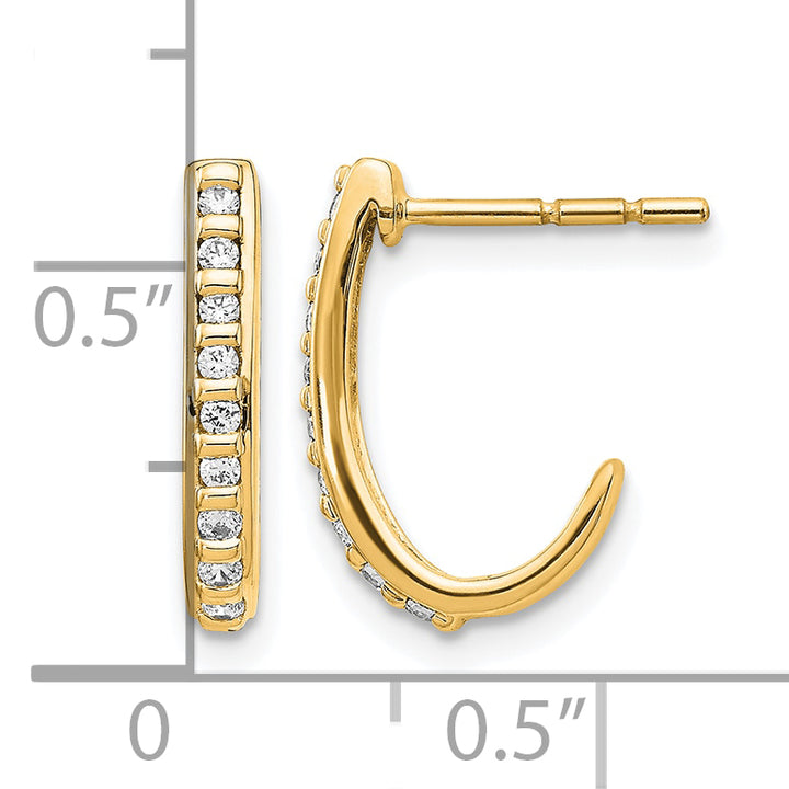 14k Yellow Gold 1/5 CT Diamond J-Hoop Style Post Earrings